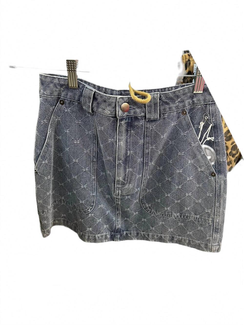 NEW BLU PEPPER women's bow pattern denim mini skirt in grey